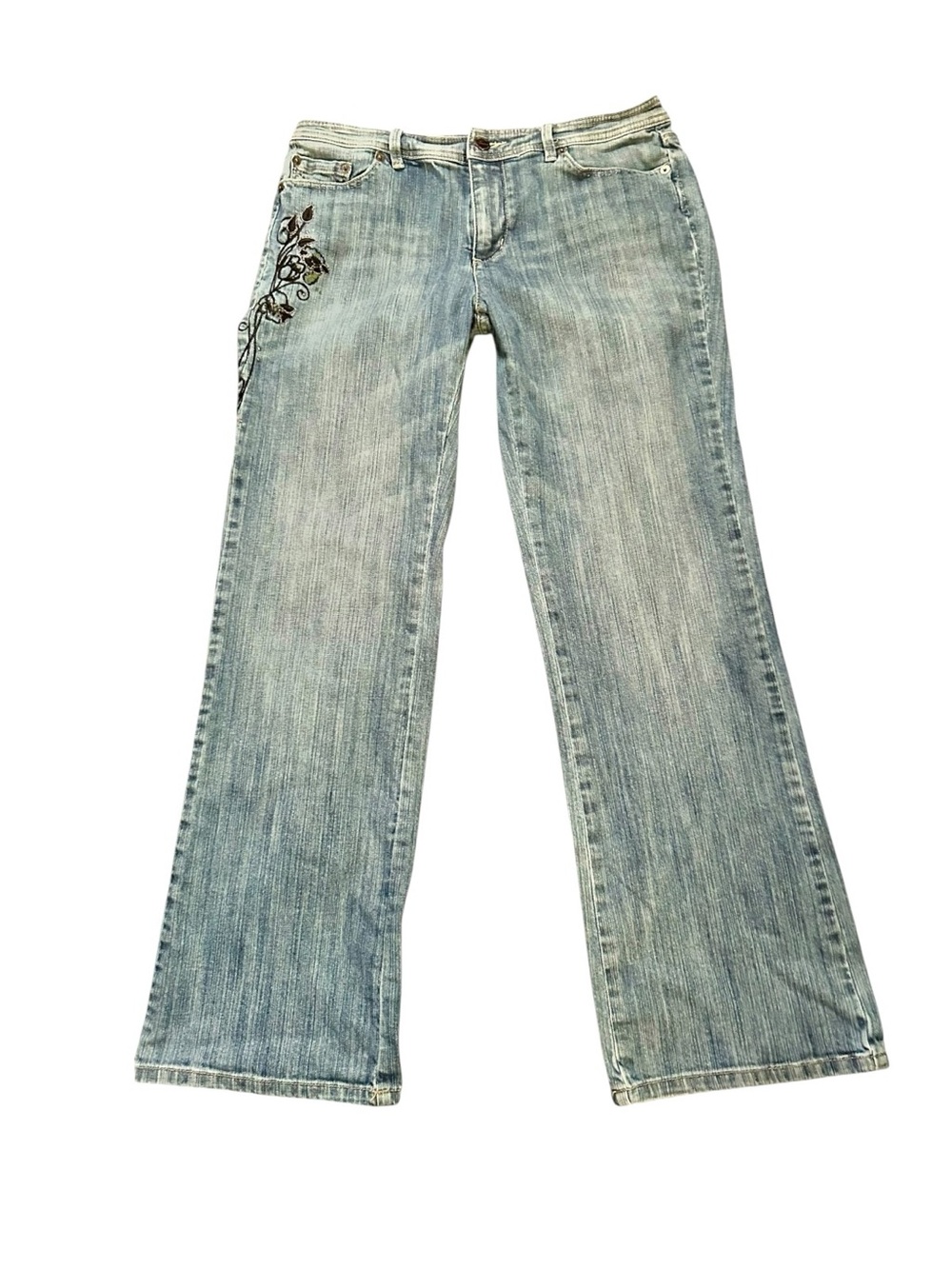 White House Black Market Light Blue Wide-Leg Embroidered Jeans